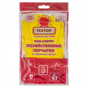 Перчатки резиновые TEXTOP HOME COMFORT рр 8-М, с напылением, желтые 1/12 1/240