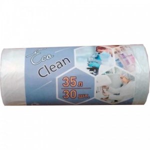 35л, ПНД, 30шт, рулон, белые, 6мкм, 48*54,5см пакеты д/мусора EcoClean 1/60