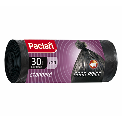 30л, ПНД, 20шт, рулон, черные, 7,3мкм, 50*60см пакеты д/мусора STANDARD 1/80