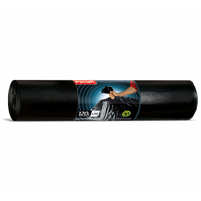 120л, ПВД, 20шт, рулон, черный, 75мкм, 70*110см пакеты д/мусора POWER BAGS 1/5