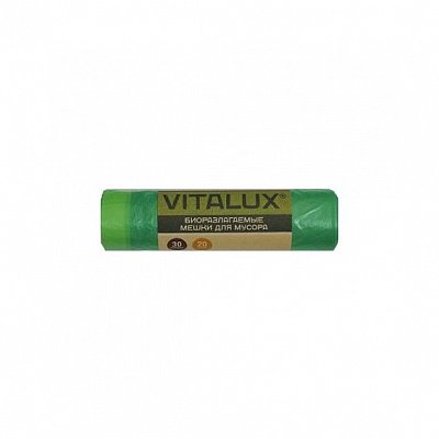 30л, ПНД, 20шт, рулон, зеленые, 14мкм, 20шт пакеты д/мусора биоразлаг. VITALUX BIO с завязками1/40