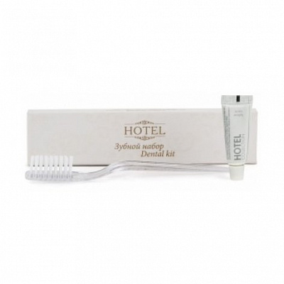 Hotel зубной набор, картон, (щетка+паста в тубе 4г) БЕЛО-ЗОЛОТОЙ , ТРЕЙД 1/200