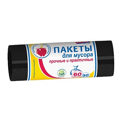 60л, ПНД, 30шт, рулон, черные пакеты д/мусора 1/24