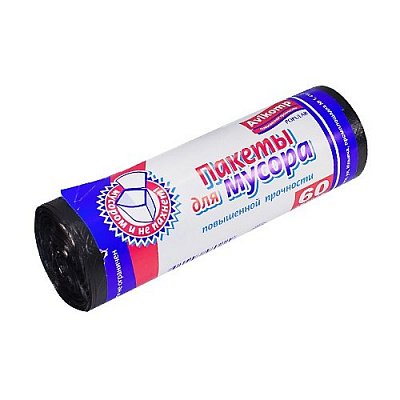 60л, 20шт, рулон, черные пакеты д/мусора 1/20