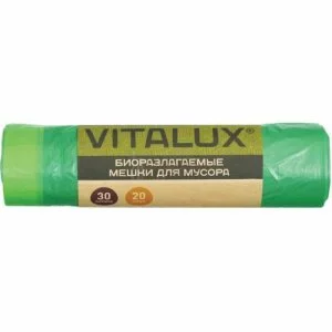 30л, ПНД, 20шт, рулон, зеленые, 12мкм, 48*57см пакеты д/мусора VITALUX BIO биоразлаг. особопроч 1/20