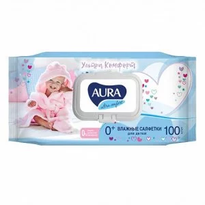 AURA ULTRA COMFORT салф. влажные 100шт Детские с крышкой 1/12